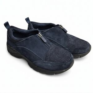 Lands' End Navy All Weather Suede Front-Zip Sneakers Women's 6.5